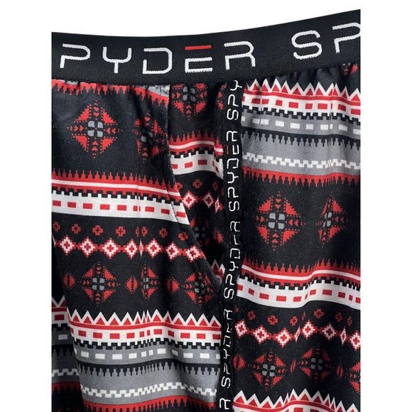 Spyder Mens Nordic Print Thermal Leggings XL Red Grey Elastic Waist Boho Tribal - Picture 6 of 12
